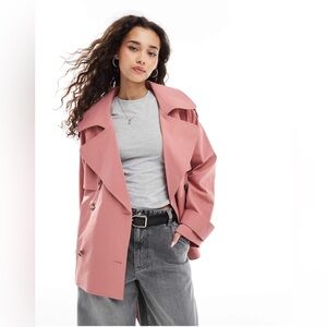 ASOS DESIGN oversized short trench coat with belt in dusty pink. Size M.  NWOT